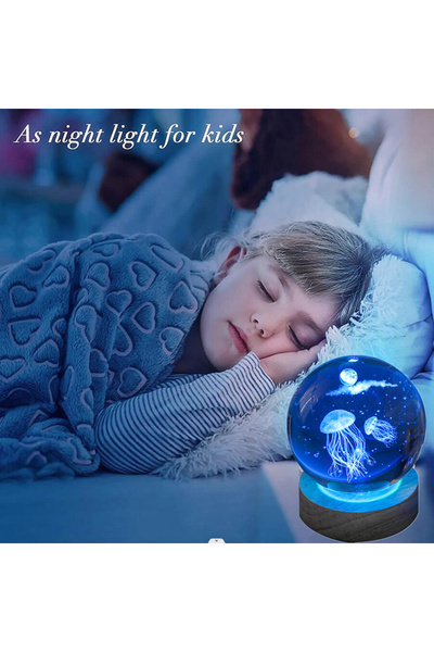 Choice USB Plug 3D Jellyfish Laser engraved crystal ball LED night light, birthday girlfriend classmate wi