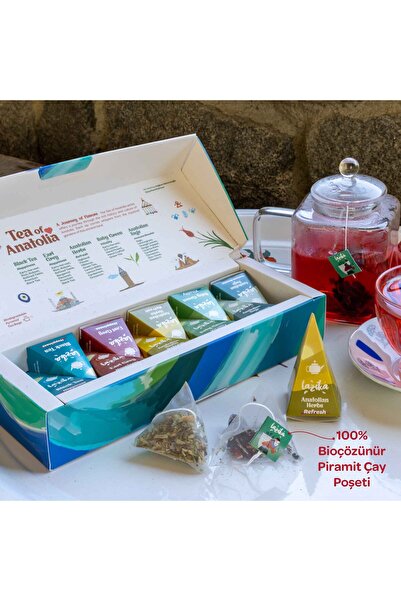 LAZİKA Tea of Anatolia-Yeşil Çay, Siyah Çay ve Bitki Çayı, 10'lu PLA Poşet, Hediyelik Premium Koleksiyon