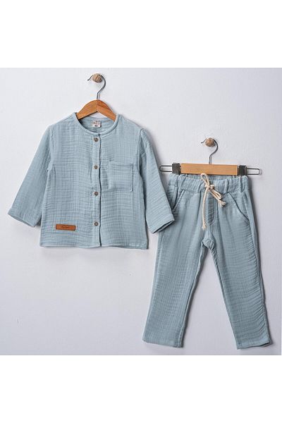 MAXI DRY Hundred Percent Cotton, Comfortable Fit Boys Muslin Fabric Bottom Top Set, Crew Neck