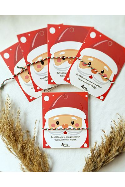 Atölye Merdiven Red Santa Claus 10Pcs Christmas Card Bracelet Set New Year's Luck Wish Bracelet 2025 2026