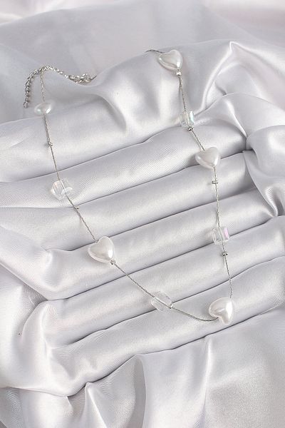 Skygo Brass Silver Color White Pearl Heart Model Women's Necklace - Tj-Bko9624