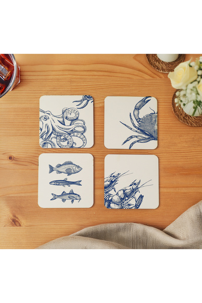 arslart Sea Creatures Themed Workshop Cup Set - Set of 4 Wooden Octopus Fish ...