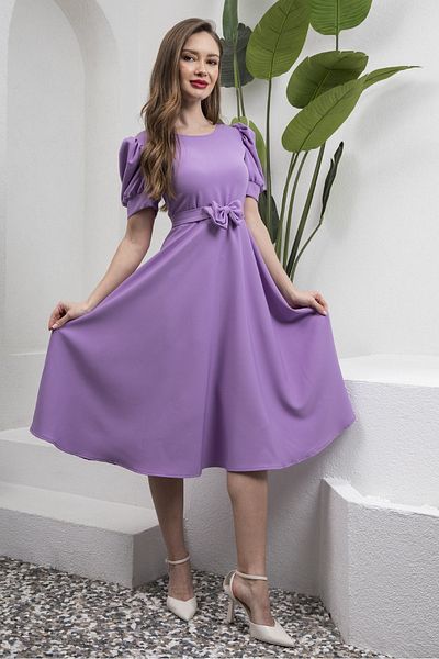 KÜÇÜĞÜM BUTİK Rochie evazată cu mâneci pepene verde din crep liliac