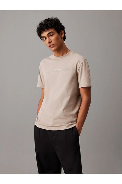 Calvin Klein Men's Khaki T-Shirt - Short Sleeve, Cotton, Casual - K10K 113791 -Raj