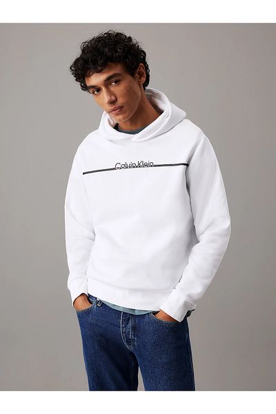Calvin Klein Men's White Sweatshirt - Hoodie, Regular Fit, Cotton, Long Sleeve K10K 114338 -Yaf