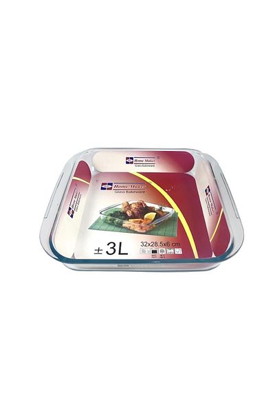 AVCI HOME MAKER Square Glass Baking Dish, 3 Lt Capacity, 32X28.5 Cm Diameter, 6 Cm Height - Clear
