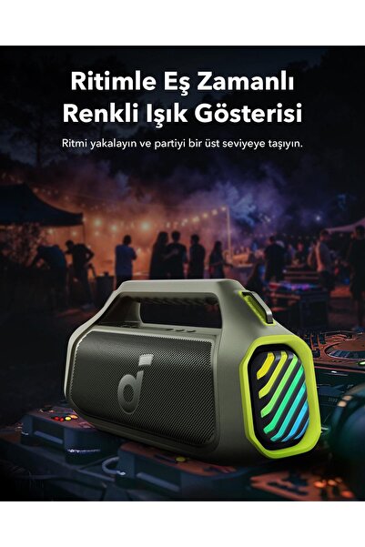 Anker Soundcore Boom 2 Plus Taşınabilir Bluetooth Hoparlör, IPX7 Su Geçirmez, 20 Saat Çalma Süresi, Yeşil - A3134