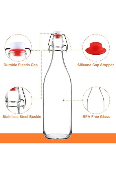 Generic 6 Pack of (33oz) 1 Liter Swing Top Glass Bottles with Airtight Stopper
