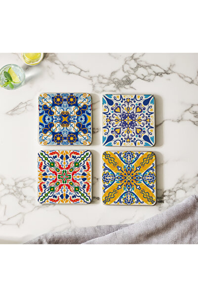 arslart طقم أكواب موجوليكا منقوشة بالرخام الإيطالي - طقم من 4 قطع خشب (10x10 سم)