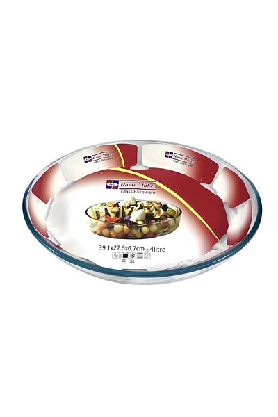 AVCI HOME MAKER Oval Glass Baking Dish, 4 Lt Capacity, 39.1X27.6 Cm Diameter, 6.7 Cm Height - Clear