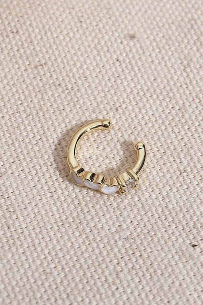 Süspüs Accessories الأبيض المينا القلب الصغير الشكل الذهب اللون الغضروف الأقراط