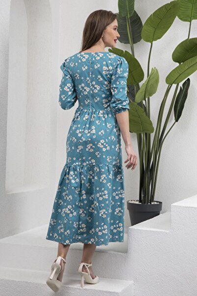 KÜÇÜĞÜM BUTİK Φόρεμα Ανοιξιάτικο Ανοιξιάτικο Μήκους Μπλε πετρόλ με V λαιμόκοψη