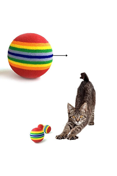 TİNEKE 3-Piece Rainbow Sponge Cat Dog Chewing Play Ball 4.2 cm Teething Interactive Toy