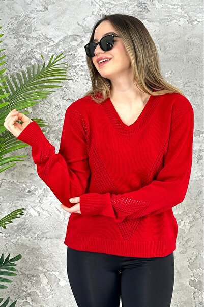 ATEMODAA V ajur detaylı v yaka kazak