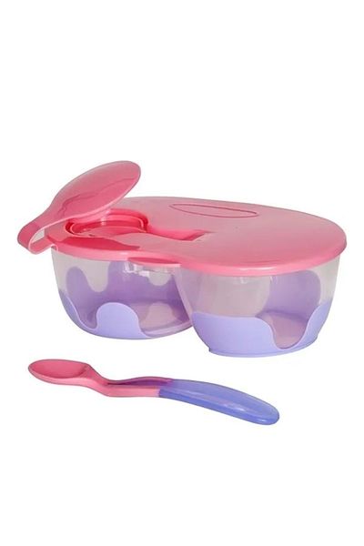 Bebedor Two Compartment Plate and Spoon Set (Code:8559) - Pink-Lilac