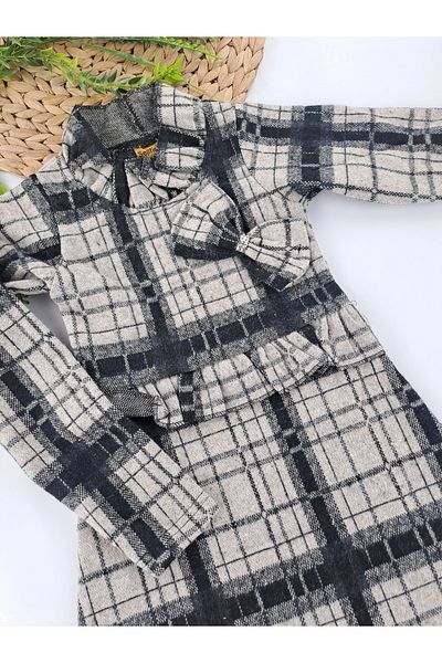 Butik Κοριτσίστικο χειμερινό φόρεμα με 3 διαφορετικά σχέδια, κουμπί αρκουδάκι και λεπτομέρεια φιόγκου