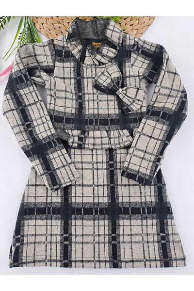 Butik Κοριτσίστικο χειμερινό φόρεμα με 3 διαφορετικά σχέδια, κουμπί αρκουδάκι και λεπτομέρεια φιόγκου
