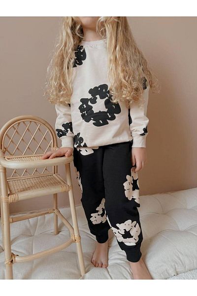YİGİT BUTİK Yigit Boutique Printed Girl's Bottom Top Set