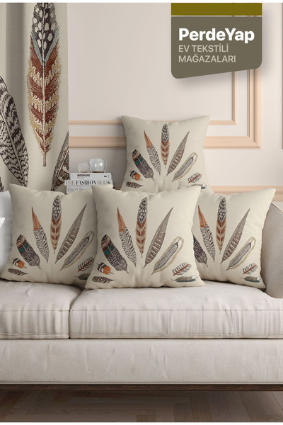 PerdeYap1980 Husă de pernă din 4 piese cu pene de vis etnic Bej 43x43 cm