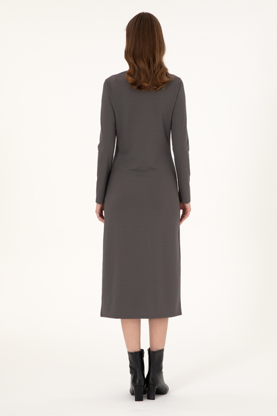 U.S. Polo Assn. Kadın Antrasit Yırtmaçlı Dik Yaka Midi Boy Örme Elbise 50297367-VR006