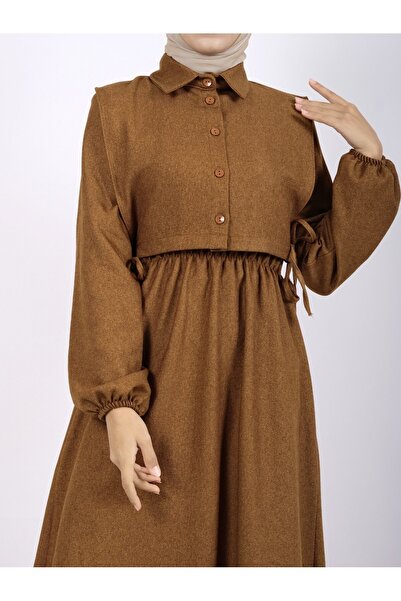 Modamorfo Φόρεμα με λεπτομέρεια πουκάμισου και ελαστική μανίκια και μέση - Μαύρισμα