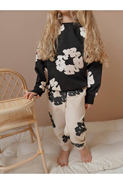 YİGİT BUTİK Yigit Boutique Printed Girl's Bottom Top Set