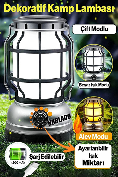 NUBLADO Şarjlı 21 Dekoratif Kamp Lambası Ledli Kırmızı Alev Beyaz  Işıklı El ...