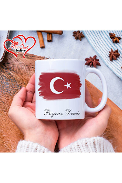 VUAO Kişiye Özel Türk Bayraklı Fotoğraflı İsimli Kupa Bardak Ay Yıldız Baskıl...