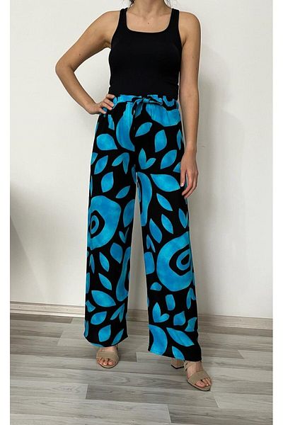 520CK Women's Elastic Waist Wide Leg Viscose Summer Trousers