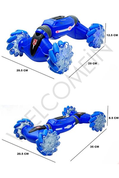 welcomein Oyuncak 2.4ghz Bilekten Kontrollü Full Fonksiyon Müzikli Işıklı Şarjlı Çift Kumandalı Akrobat Araba