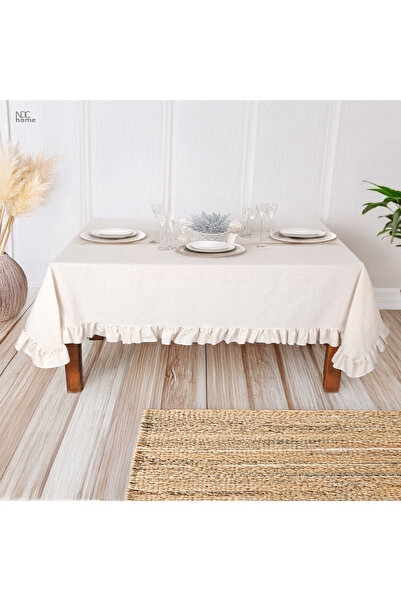 NDC HOME Raw Linen Ruffle Tablecloth