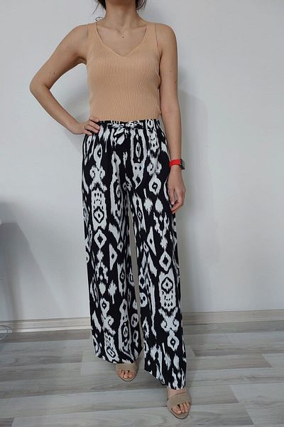 520CK Women's Viscose Fabric Wide Leg Patterned Summer Trousers