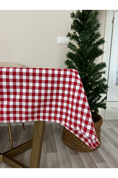 ToffyStore Red Gingham Linen Tablecloth