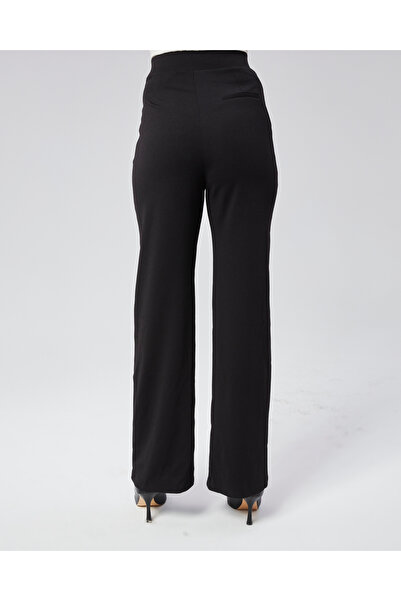 NEVEGE BUTİK Γυναικείο Πλεκτό Ύφασμα Full Lycra Μέση Velcro Palazzo-Μαύρο