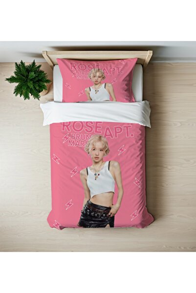 hediyechy Παπλωματοθήκη δώρου ROSE APT - Black Pink με τύπωμα , Μονό, Σετ χωρ...