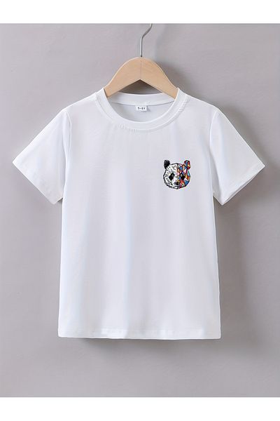 Let's Wear Εξωτικό μπλουζάκι με κοντό μανίκι με στάμπα Panda, άνετο μπλουζάκι με στρογγυλή λαιμόκοψη