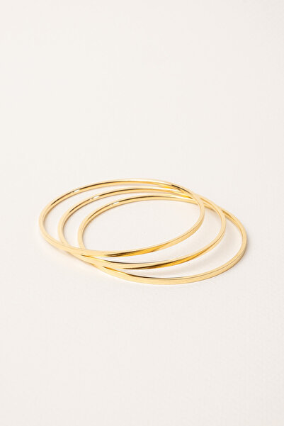 Lunagupy Donna Altın Renkli Kararmaz Çelik Üçlü Ajda İnce Bilezik - Beden: 60 mm