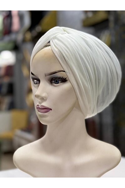 zagreus Kadın kırık beyaz dügümlü büzgülü bone gret tül