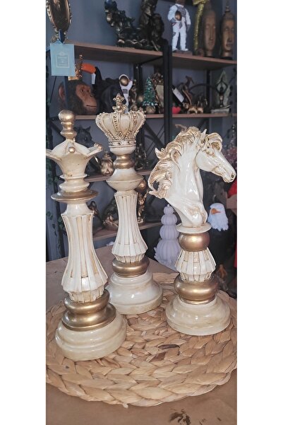 MASALFABRİKASI At,Vezir, Şah 3lü Satranç Takımı Dekoratif Biblo