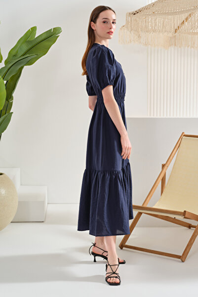 Naramaxx Fırfırlı Düğmeli Midi Boy Elbise