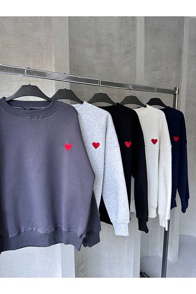 shopshop Women's Heart Detailed Raised Basic Oversize Sweatshirt
