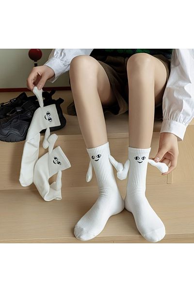 çorapkolik 1 Pair White Magnet Hand Holding Socks Dating Sports Socks