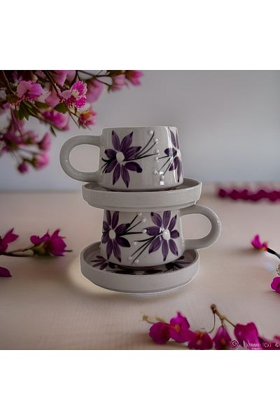 Çiporcal مجموعة أكواب كلاسيكية من Star Flower Lilac مكونة من طبقتين، كوب كوب للديكور اليدوي