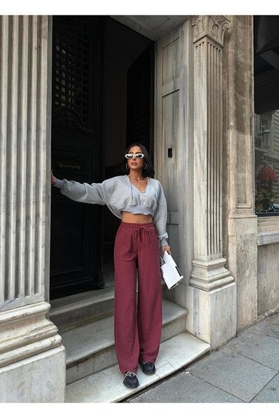 RE7EDİ Escobar Model - Burgundy Color Oversize Pant Mold