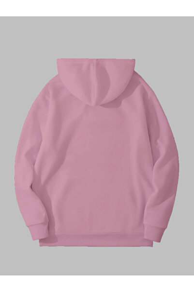 Harmandar Ocean Beach Baskılı Unisex Pembe Kanguru Cepli Kapüşonlu Sweatshirt Hoodie