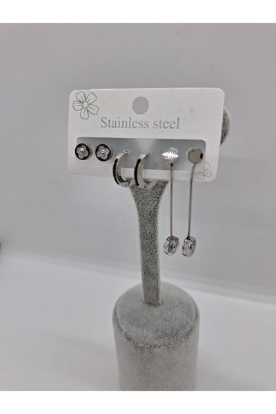 stainless steell Şans Stone Steel Earring Set of 6