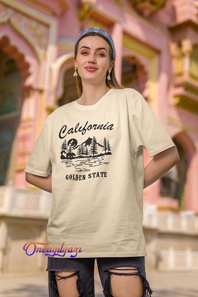 oneagılyazı California Golden Printed Oversize T-Shirt
