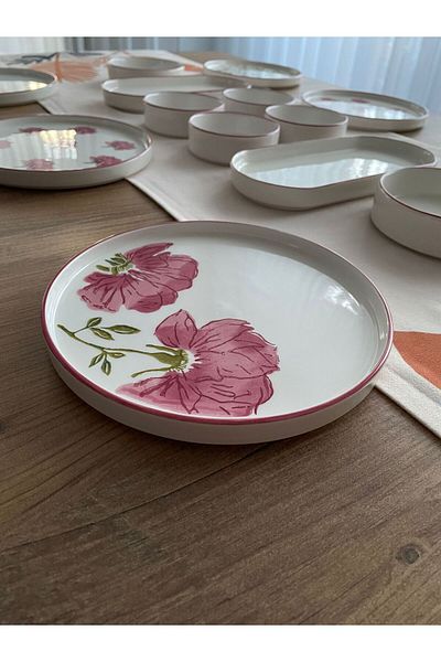 Lili home 6-Piece 14-Piece Rose Rose Patterned Breakfast Set - Luxury Breakfast Presentation Set Plate