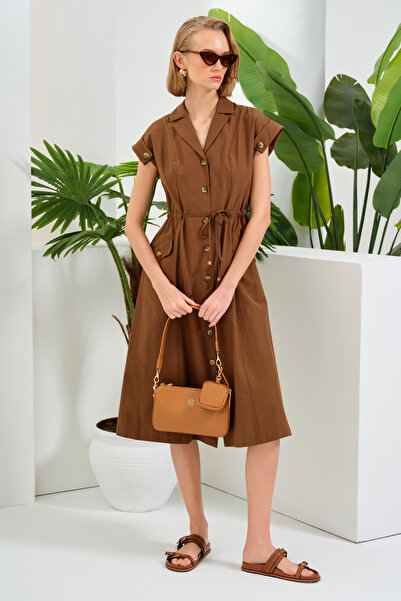 Naramaxx Düğmeli Beli Tünelli Midi Boy Elbise