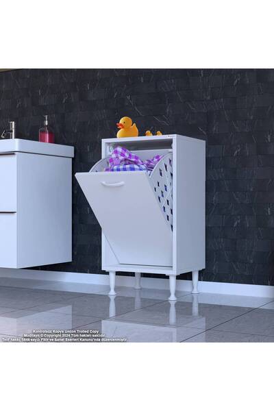 Modilayn SÖKE Banyo İçin Sihirli Kutu 40x75x32,5 cm’ lik 1 Göz Sepet Hazneli Mini Banyo Dolabı